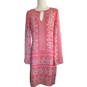 BCBGMAXAZRIA Women's Small Dress Pink Floral Long Sleeve Keyhole Design